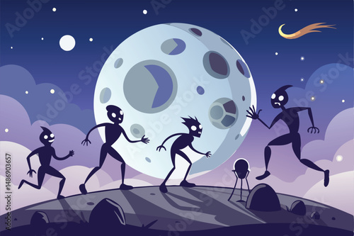 Silhouette of Extraterrestrial Beings Engaged in Intergalactic Soccer