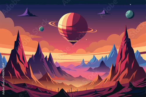 Ethereal Landscape of an Alien Planet with Suspended Mountains and Nebulae