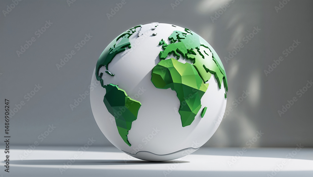 3D Globe Icon with Green Continents 3D Globe Icon with Green Continents