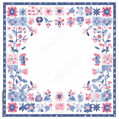 Pretty pink and blue floral border design. Perfect for fabric, wallpaper, or wrapping paper.