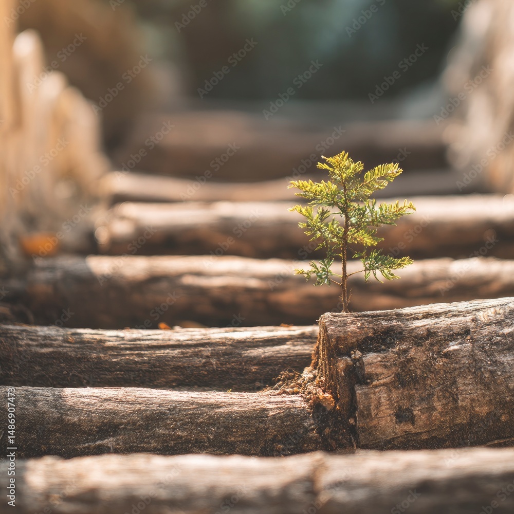 Fototapeta premium New growth emerging from wooden path