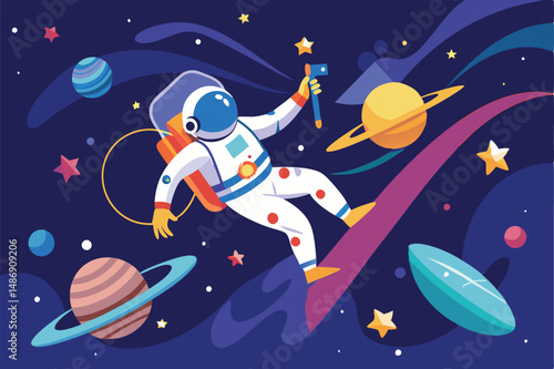 Serene Silhouette of an Astronaut in the Vastness of Space, Embracing the Cosmos