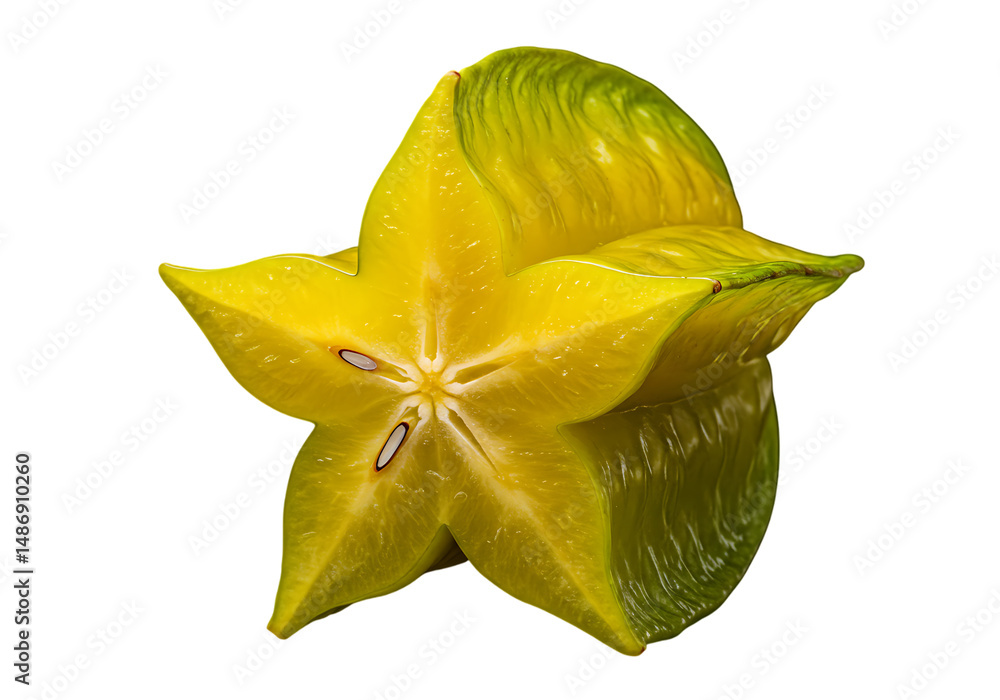 Fototapeta premium Freshly cut starfruit with its vibrant yellow color against a black background