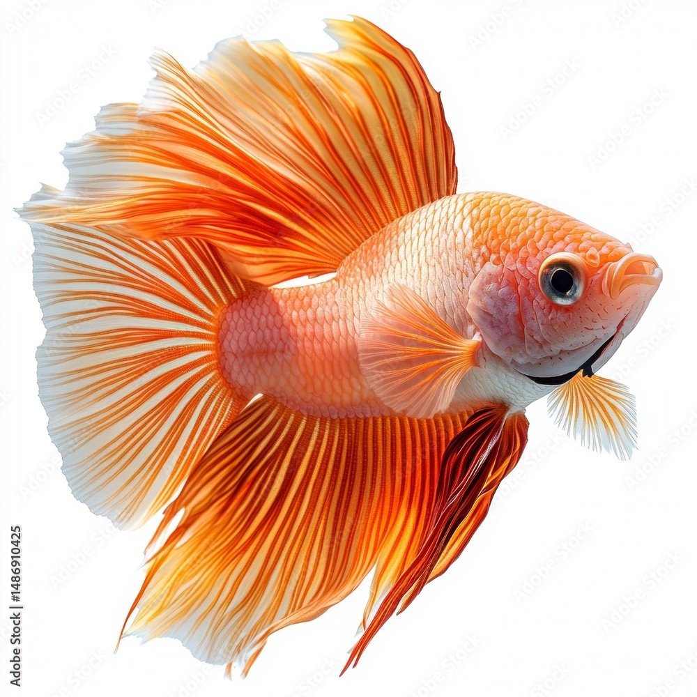 Fototapeta premium Orange Halfmoon Betta Fish Isolated on White Background