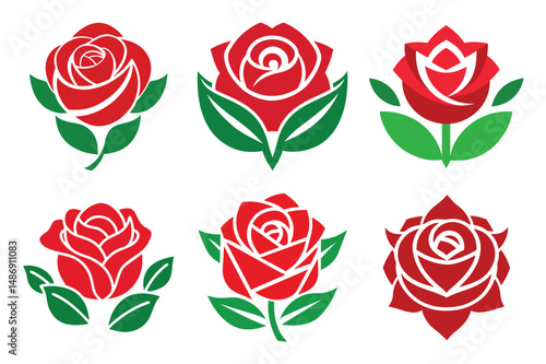 Unique stylized rose icons vector collection with flat, line, and filled variants