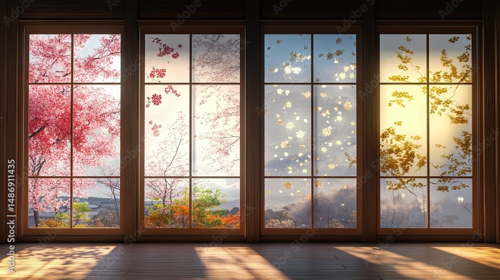 Four Seasons Through a Window: A Captivating Display of Nature's Transformations Four Seasons Through a Window: A Captivating Display of Nature's Transformations
