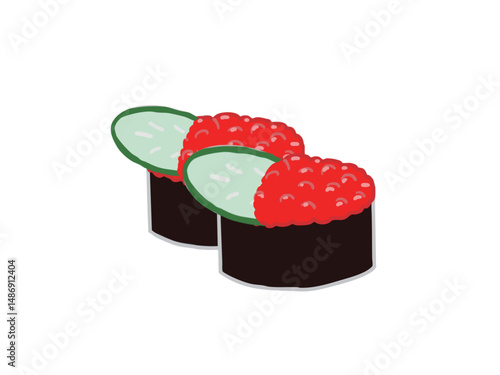 Illustration of Gunkanmaki sushi with salmon roe and cucumber