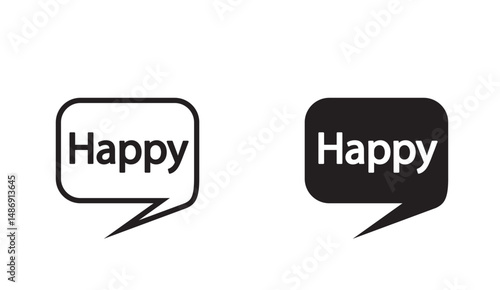 Dual Tone Happiness: Black and White Happy Speech Bubbles Depicting Positive Emotion in Modern Vector Design Ideal for Communication and Web Usage