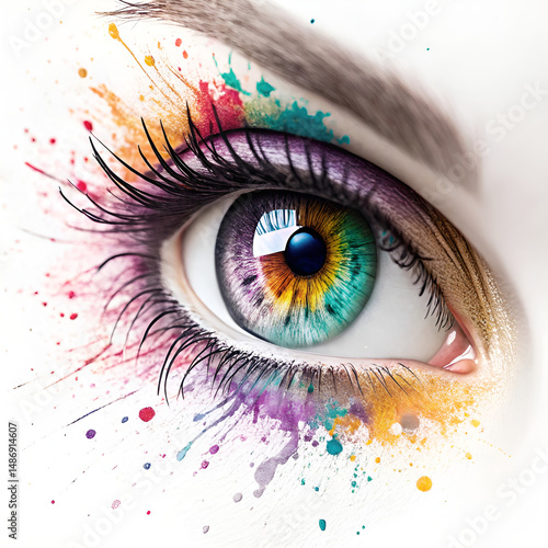 eye of the girl with colorful makeup