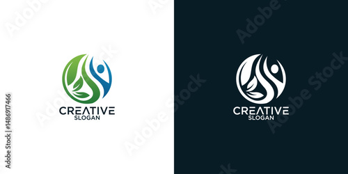  leaf and person logo simple design vector