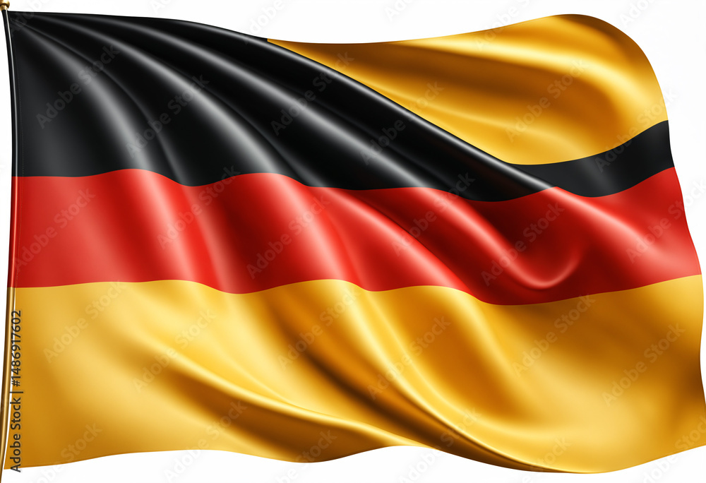 Naklejka premium colors of the flag of Germany, creative abstract, waving german flag shiny texture white background