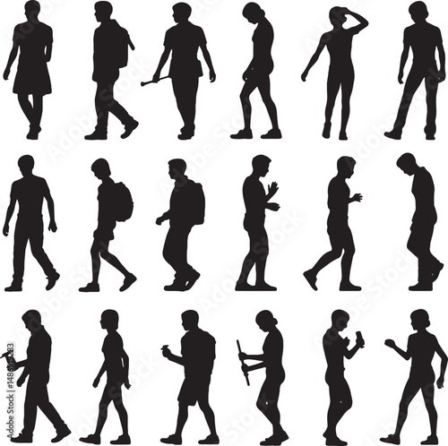 Diverse people walking silhouettes urban city life