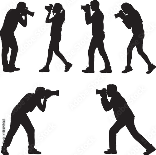 Photographers silhouettes capturing moments diverse poses