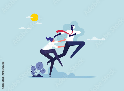 Competition between robot and human concept, person vs AI, technologies competing with people, confrontation with artificial intelligence, robotic machine and human having race