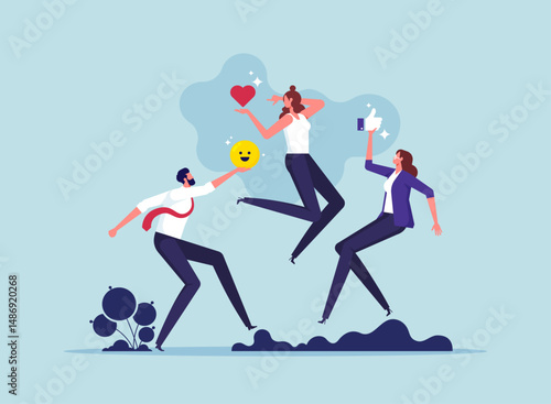 Social media marketing concept, business team catch positive reactions in social networks