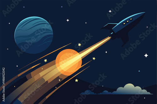 Silhouette of a Spaceship Soaring Through a Stardust Trail