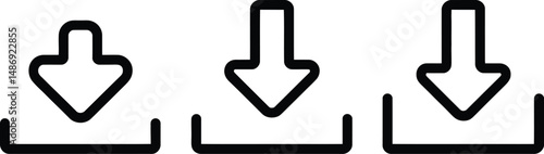 Three outline download icons representing downloading uploading transferring and data operations