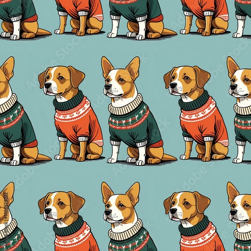 illustrated dogs wearing sweaters and boots