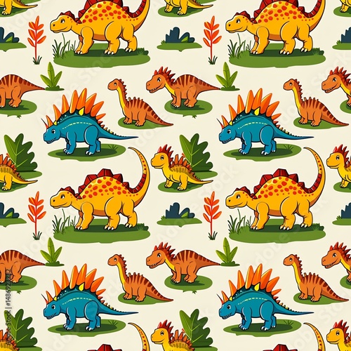 illustrated dinosaurs in a childlike style