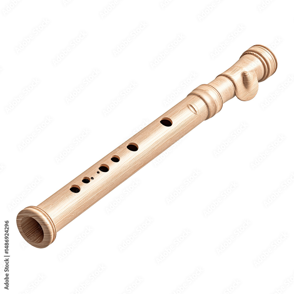 Naklejka premium Wooden Flute, Traditional Musical Instrument,