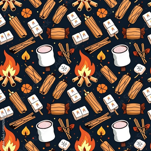 illustrated bonfires and marshmallows