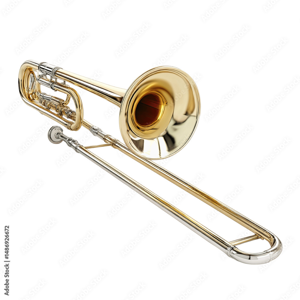 Obraz premium Gold Trombone Musical Instrument Isolated on