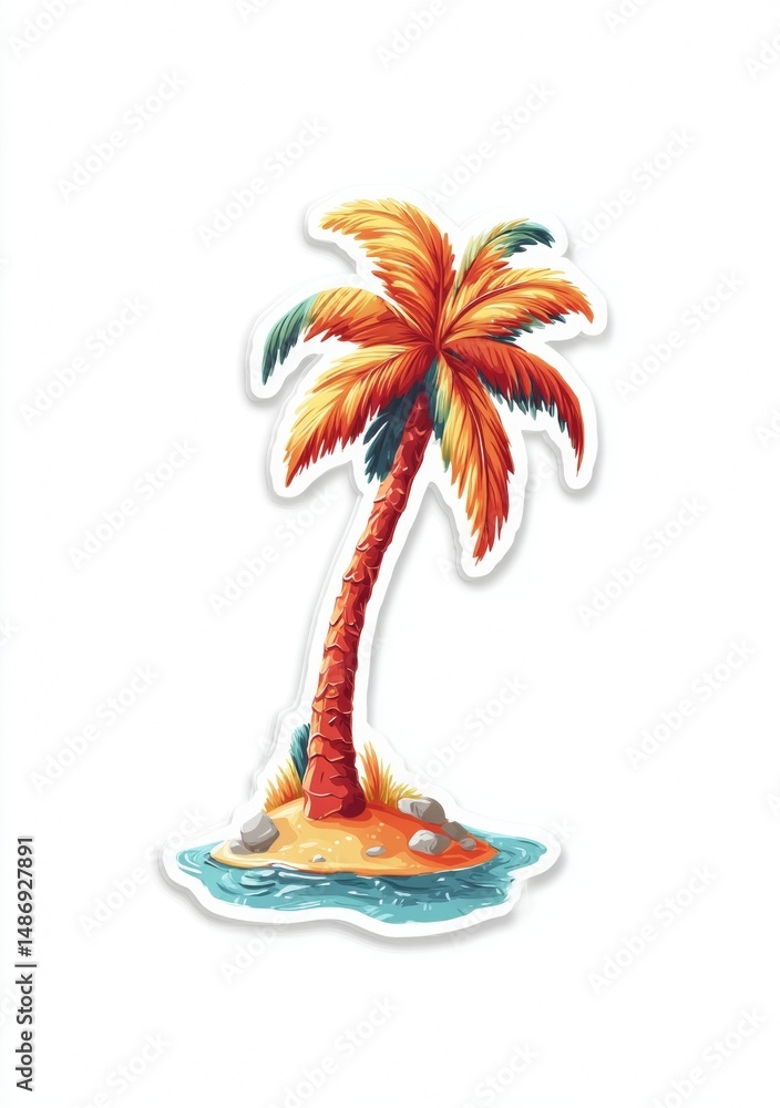 Fototapeta premium Palm Tree on Tropical Island Sticker