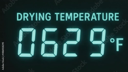 Drying temperature digital display on screen shows precise Fahrenheit control process for pharma production line safety and efficiency