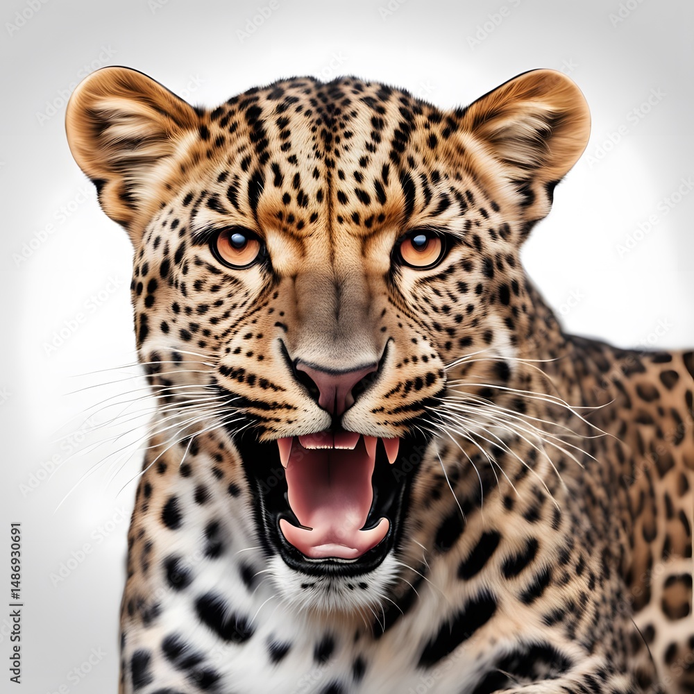 Obraz premium A leopard is staring at the camera with its mouth open