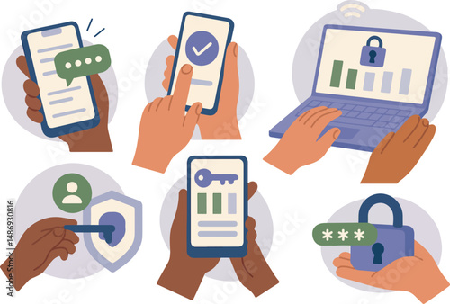 Cyber crime set. Characters loss personal data access, answering a scam call, get fraud mail with virus. Phishing, data breach, information leakage concept. Vector illustration