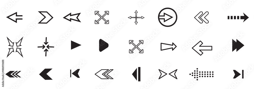 Naklejka premium Arrows big black set icons. Arrow icon. Arrow vector collection. Arrow. Cursor. Modern simple arrows. Vector illustration. Variety arrow vector collections.