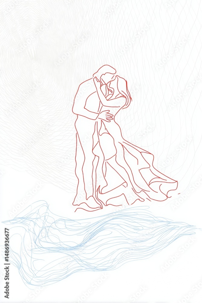 Romantic Couple's Embrace: Line Art Illustration Romantic Couple's Embrace: Line Art Illustration