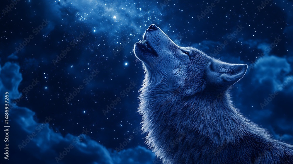 Fototapeta premium Wolf howling at night sky