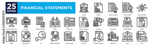finalcial statements icon collection set. Containing design Invoice ,Monetary ,Financial Planning ,Financial Report ,Financial Network