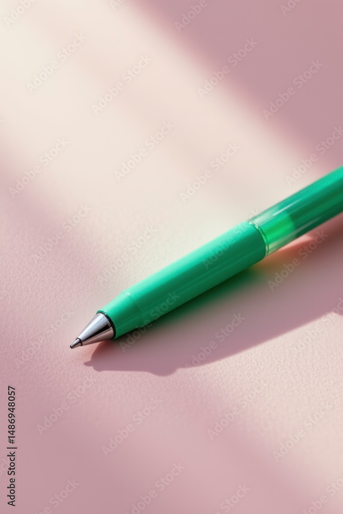 Fototapeta premium Mint Green Pen on Pink Background with Soft Lighting