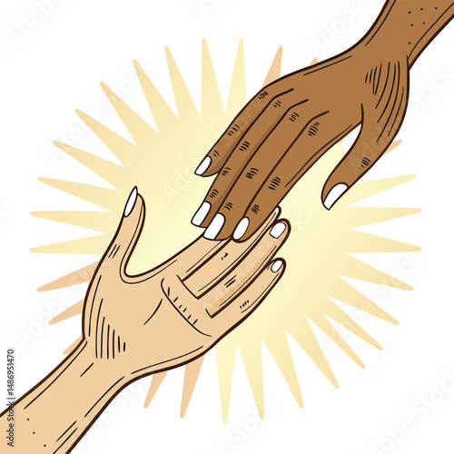 A compassionate hand gently reaching down to offer support and uplift another hand, symbolizing help, empathy, and connection.