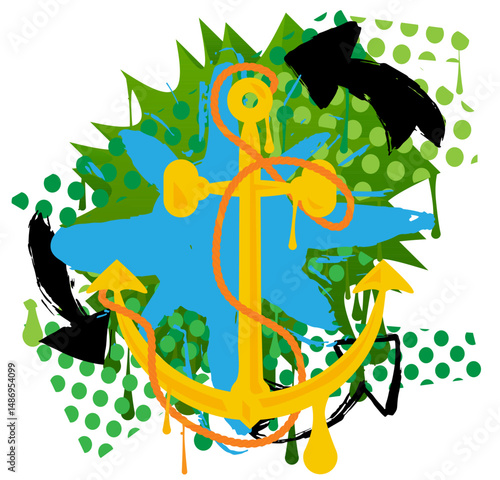 Anchor graffiti. Abstract modern street art decoration performed in urban painting style.