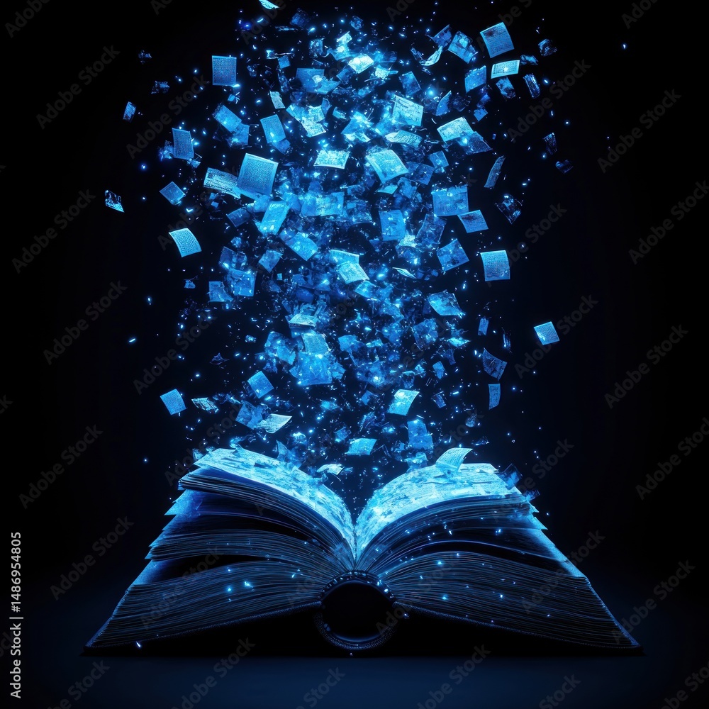 Fototapeta premium Mystical Book: Glowing Pages and Blue Particles
