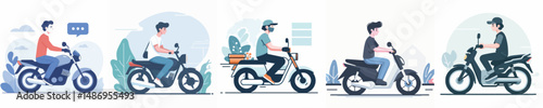 vector of young man riding a motorbike