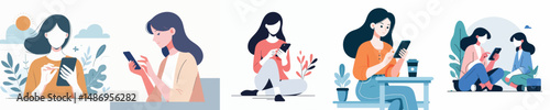 vector woman playing cellphone