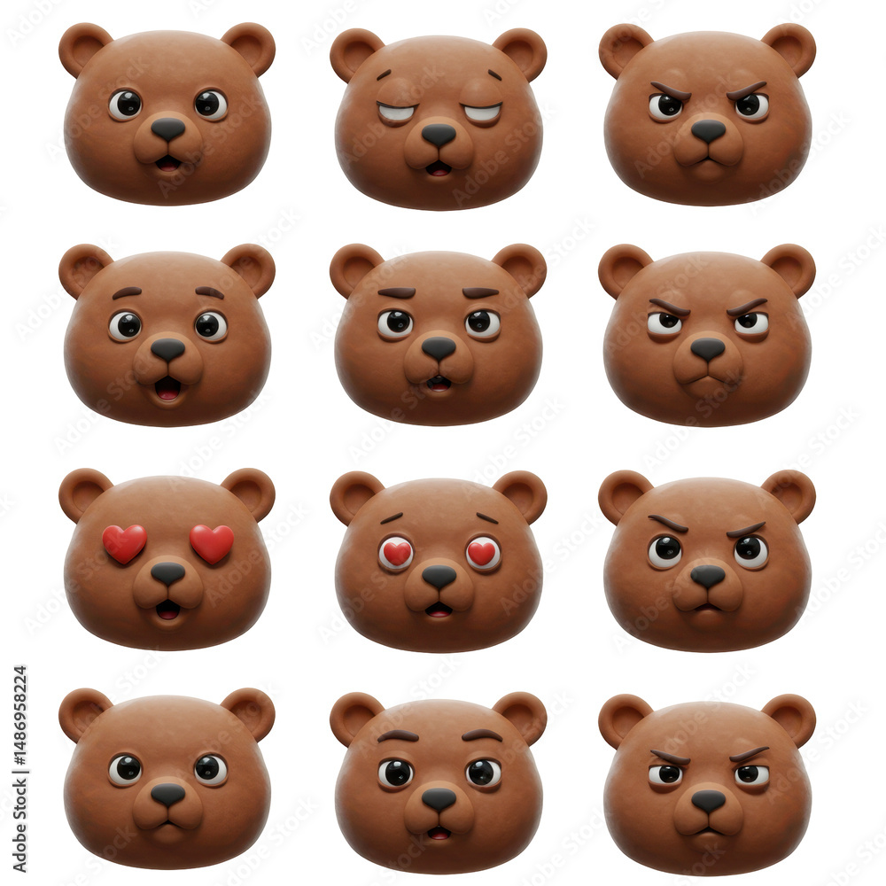 Fototapeta premium Cartoon bear faces various emotions collection collection of bear faces design elements for design projects educational materials creative illustrations
