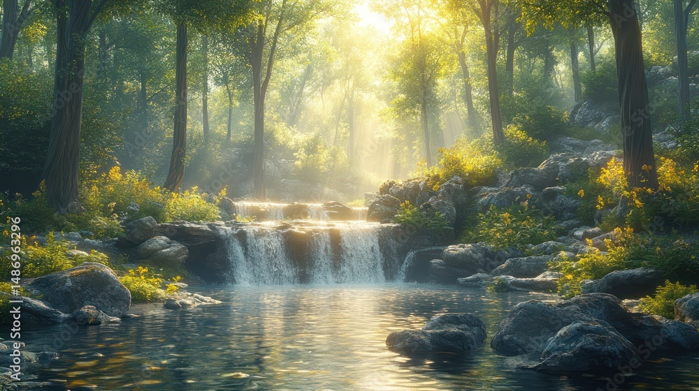 Peaceful waterfall in lush forest Peaceful waterfall in lush forest
