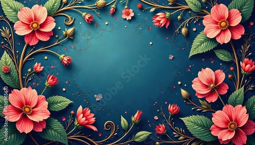 Intricate floral damask, swirling vines & leaves, flower, classical