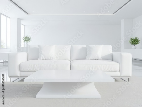 Modern White Living Room with Cozy Sofa and Table