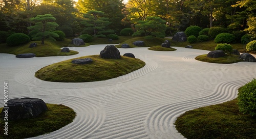 Serene Japanese Zen Garden with Mossy Stones	