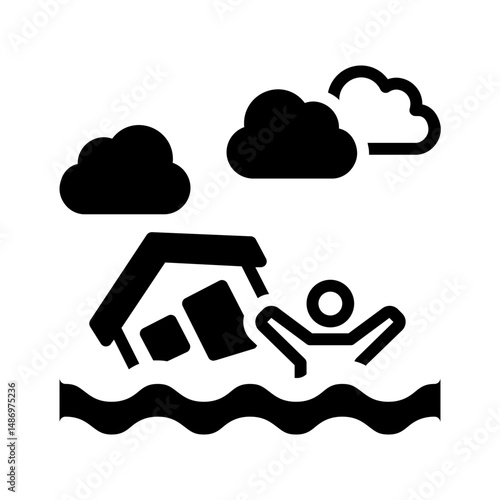 Vector solid black icon for Flood damage