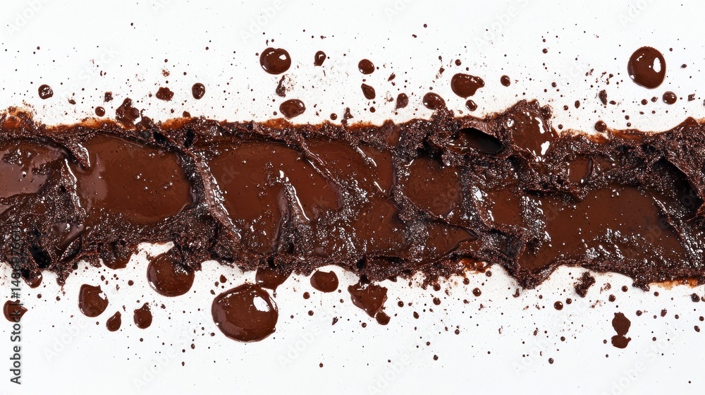 Obraz premium Chocolate smear, drips, and splatters on white background