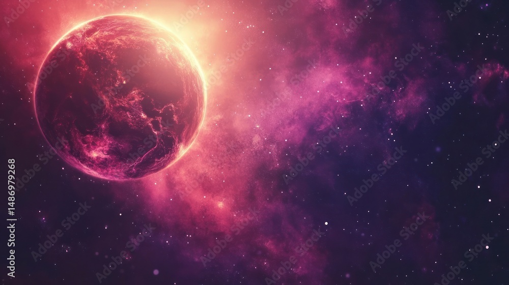 Obraz premium Fiery Earth in Cosmic Nebula