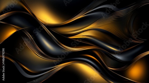 Abstract Gold and Black Fluid Wave Design