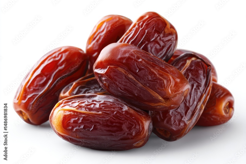 A close-up view of several dried dates clustered together. A close-up view of several dried dates clustered together.